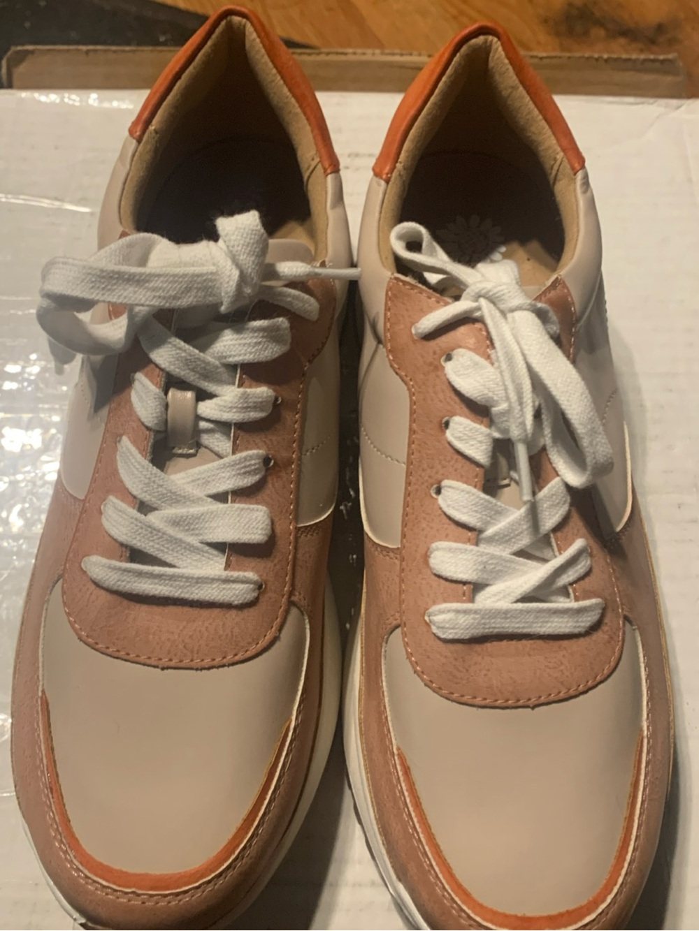 Yellow Box Beige & Orange Trim Lace-Up Sneakers